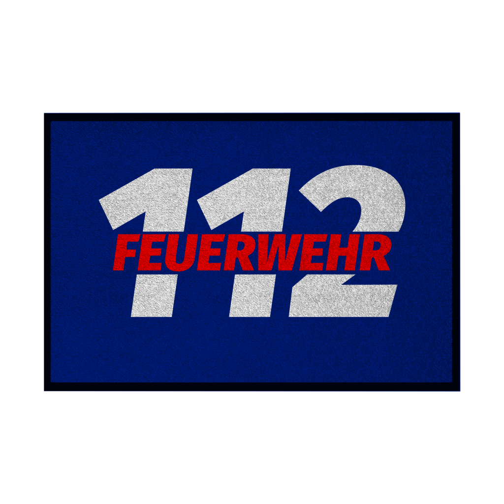 Fußmatte mit Gummirand - 112 Feuerwehr Rot