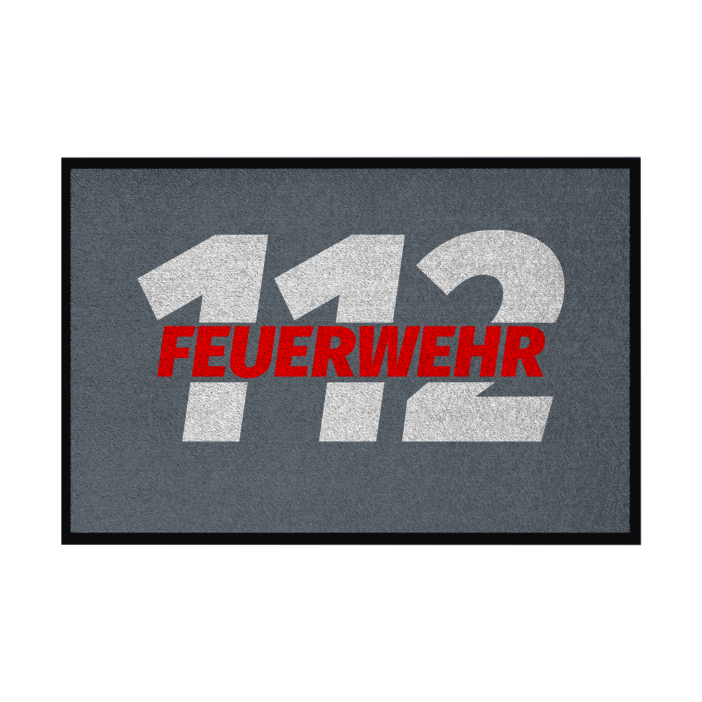 Fußmatte mit Gummirand - 112 Feuerwehr Rot