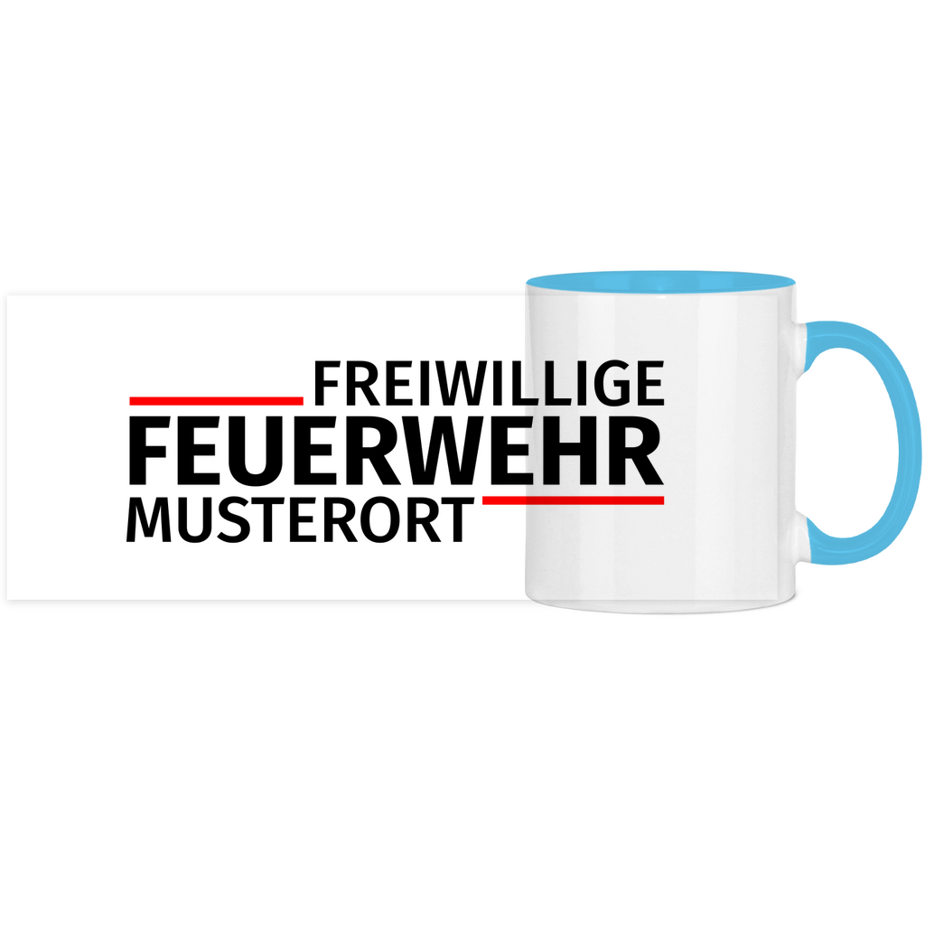 Panorama Tasse zweifarbig - Modern Freiwillige Feuerwehr (Personalisierbar)