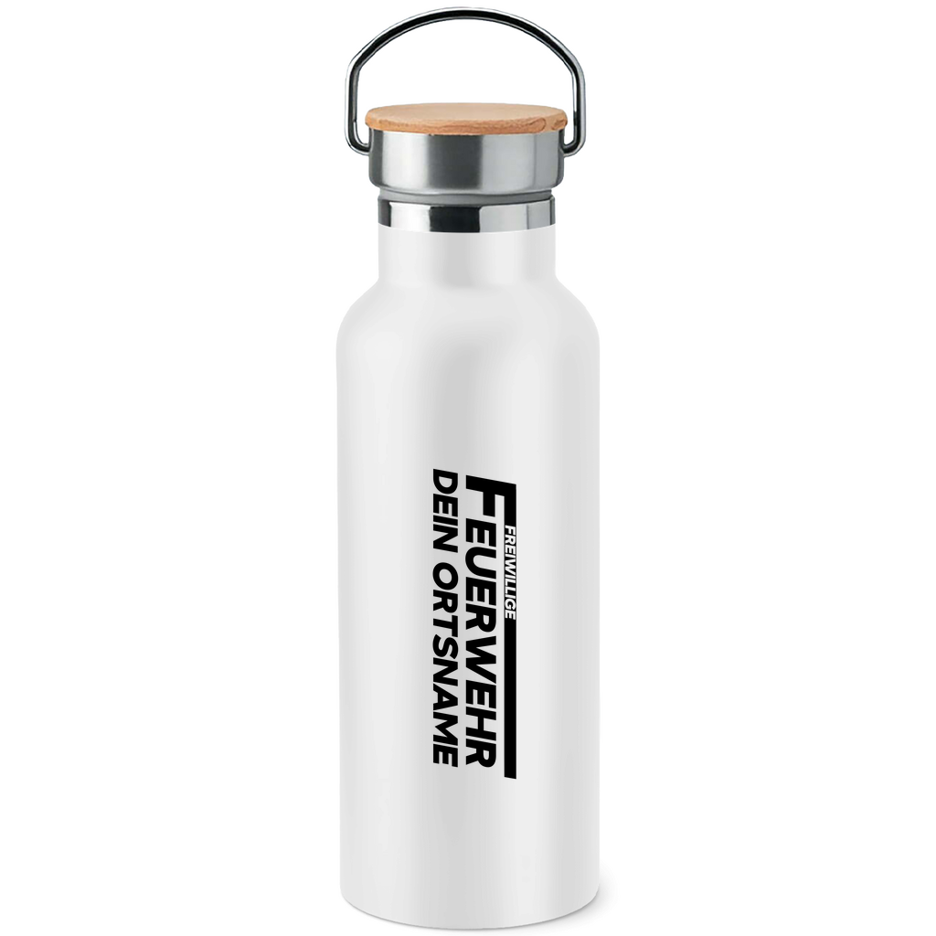 Edelstahl-Trinkflasche mit Bambusdeckel - Freiwillige Feuerwehr (Personalisierbar)