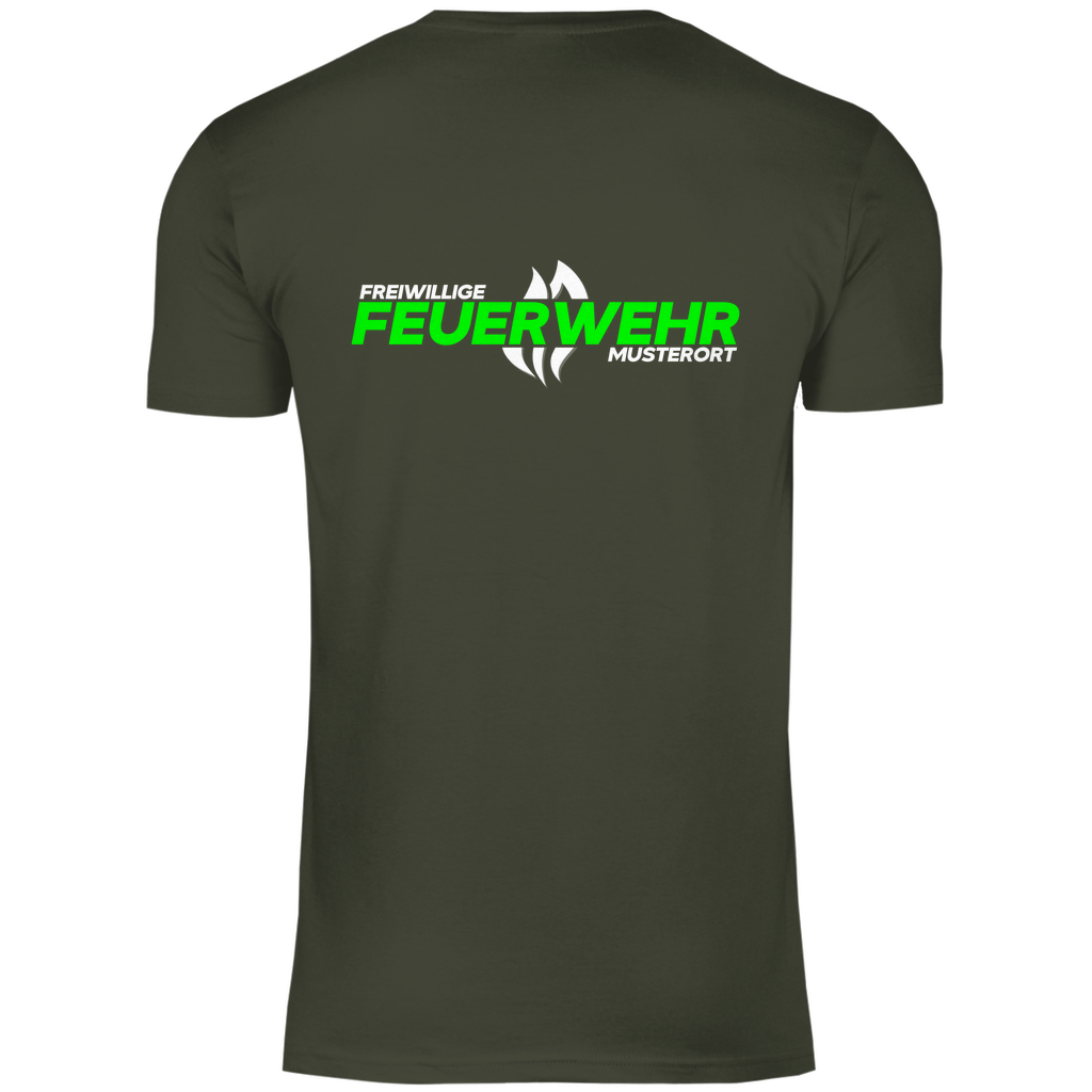 Herren T-Shirt - Flamme Freiwillige Feuerwehr Grün (Personalisierbar)