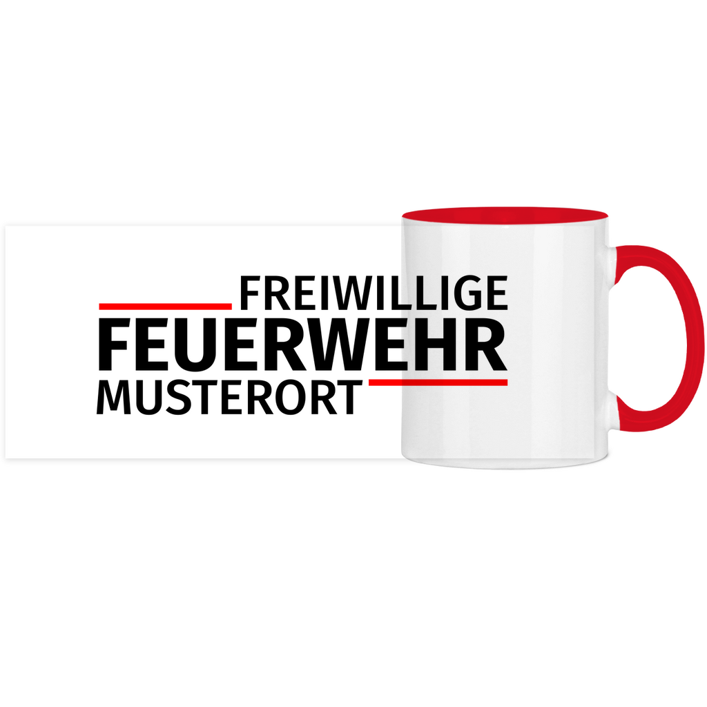 Panorama Tasse zweifarbig - Modern Freiwillige Feuerwehr (Personalisierbar)