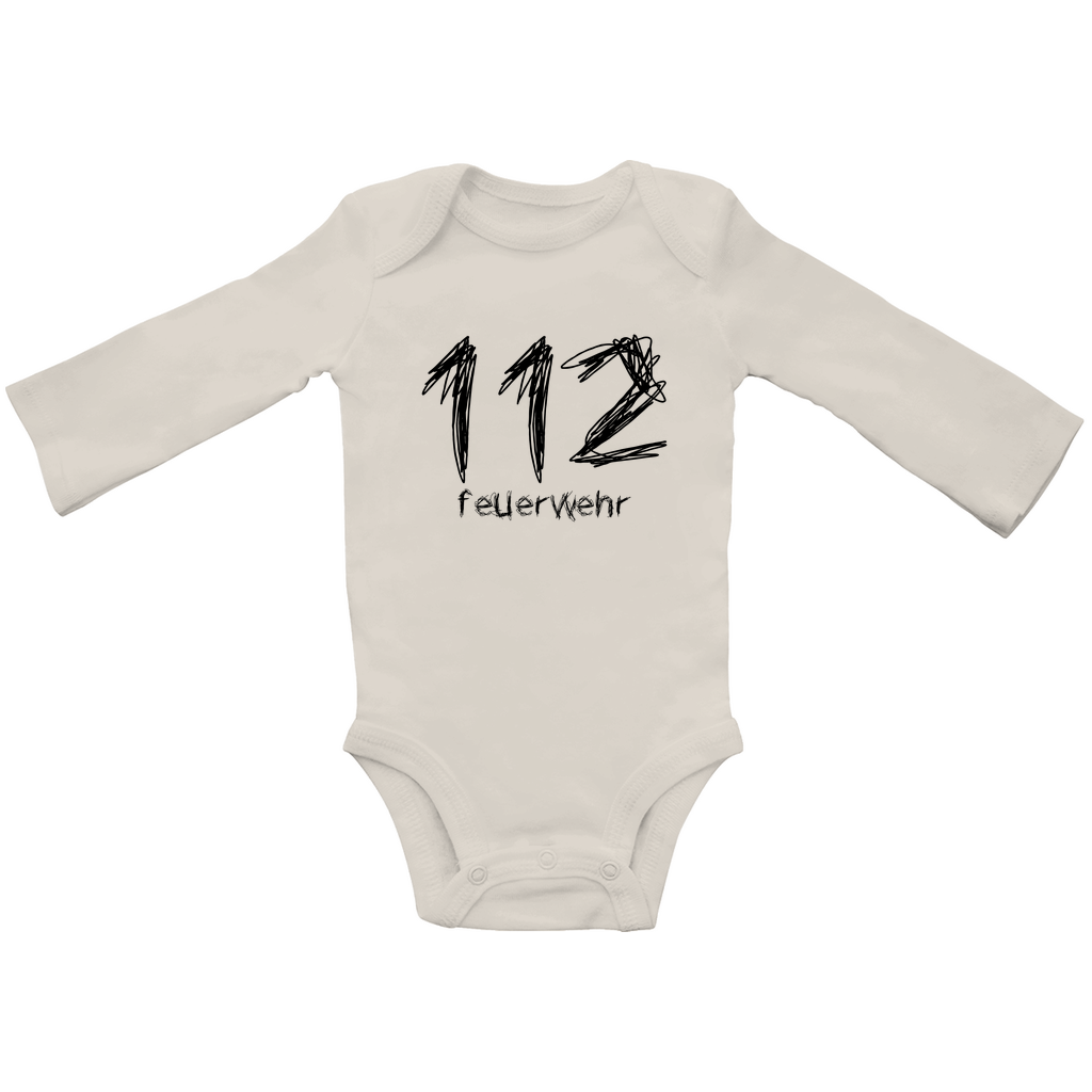 Baby Bio Bodysuite Langarm - 112 Feuerwehr Gekritzel