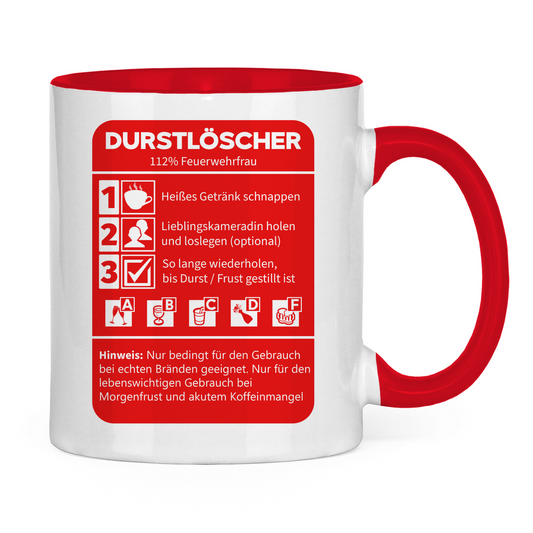 Tasse zweifarbig - Morgen Durstlöscher Feuerwehrfrau