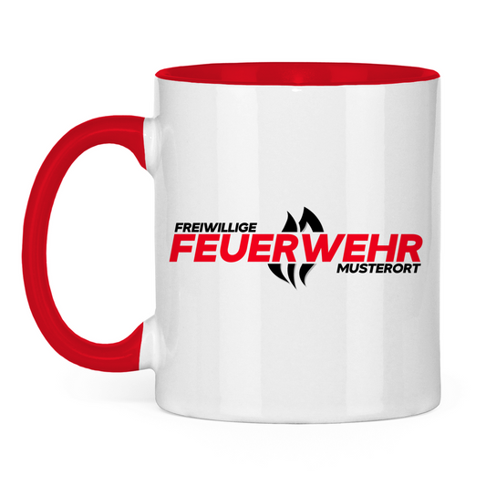 Tasse zweifarbig - Flamme Freiwillige Feuerwehr Rot [Personalisierbar]