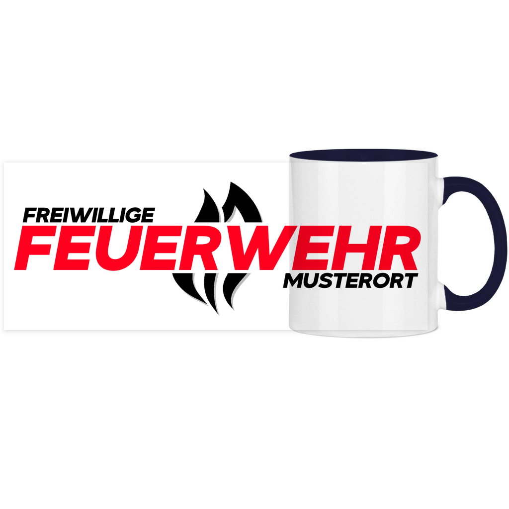Panorama Tasse zweifarbig - Flamme Freiwillige Feuerwehr Rot [Personalisierbar]
