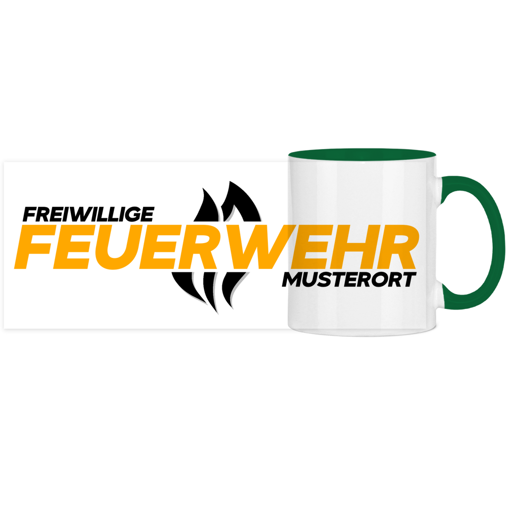Panorama Tasse zweifarbig - Flamme Freiwillige Feuerwehr Gelb [Personalisierbar]
