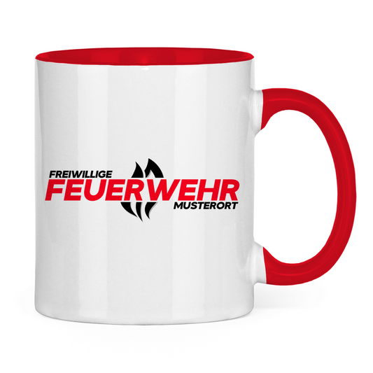 Tasse zweifarbig - Flamme Freiwillige Feuerwehr Rot [Personalisierbar]