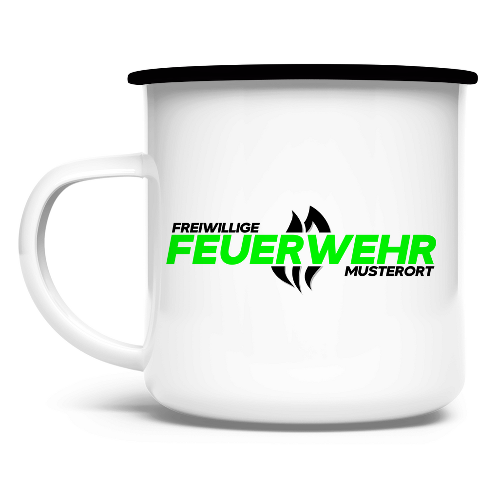 Emaille Tasse - Flamme Freiwillige Feuerwehr Grün [Personalisierbar]