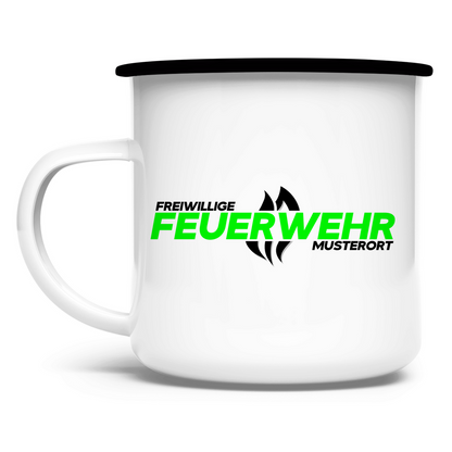 Emaille Tasse - Flamme Freiwillige Feuerwehr Grün [Personalisierbar]