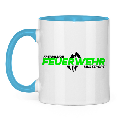 Tasse zweifarbig - Flamme Freiwillige Feuerwehr Grün [Personalisierbar]