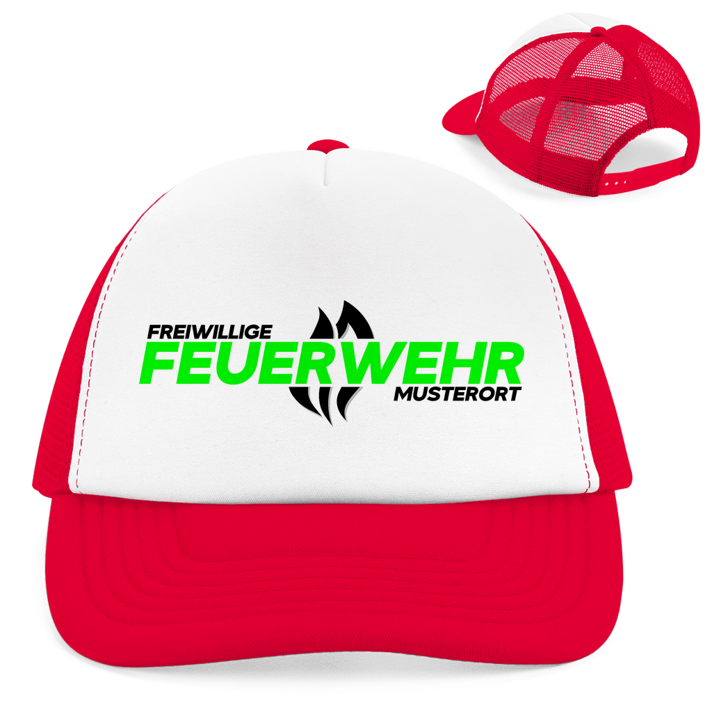 Retro Trucker Cap - Flamme Freiwillige Feuerwehr Grün [Personalisierbar]
