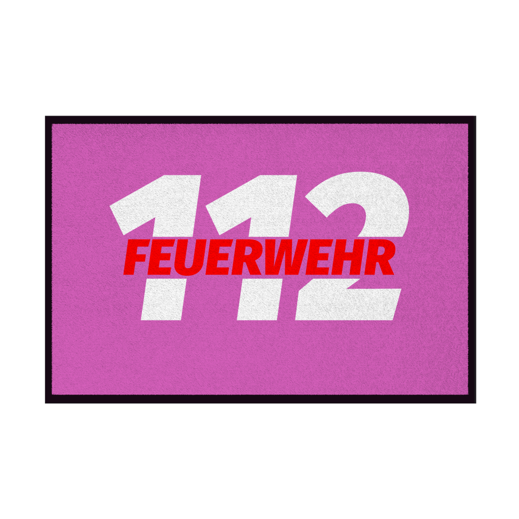 Fußmatte mit Gummirand - 112 Feuerwehr Rot