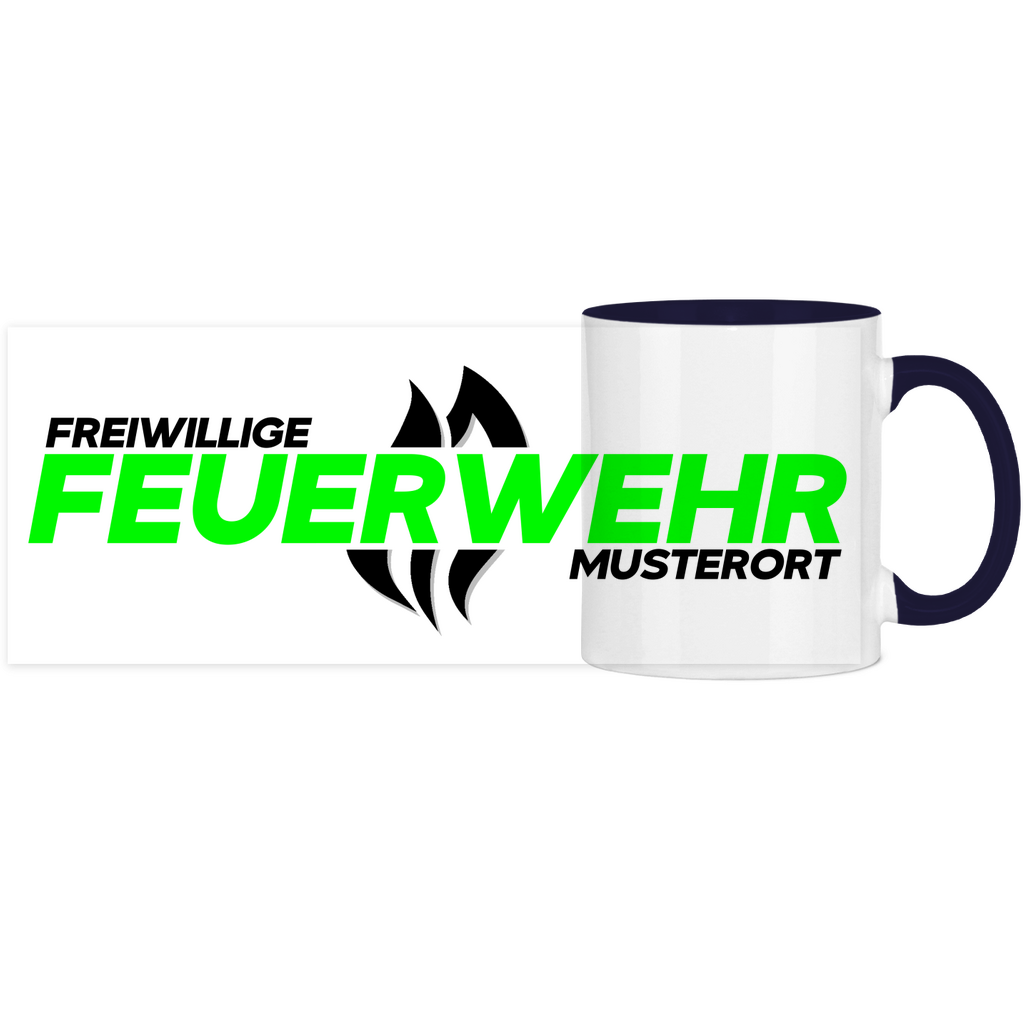 Panorama Tasse zweifarbig - Flamme Freiwillige Feuerwehr Grün [Personalisierbar]