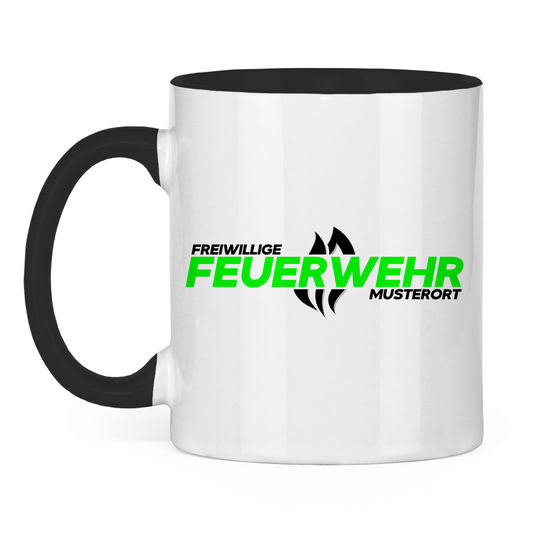 Tasse zweifarbig - Flamme Freiwillige Feuerwehr Grün [Personalisierbar]