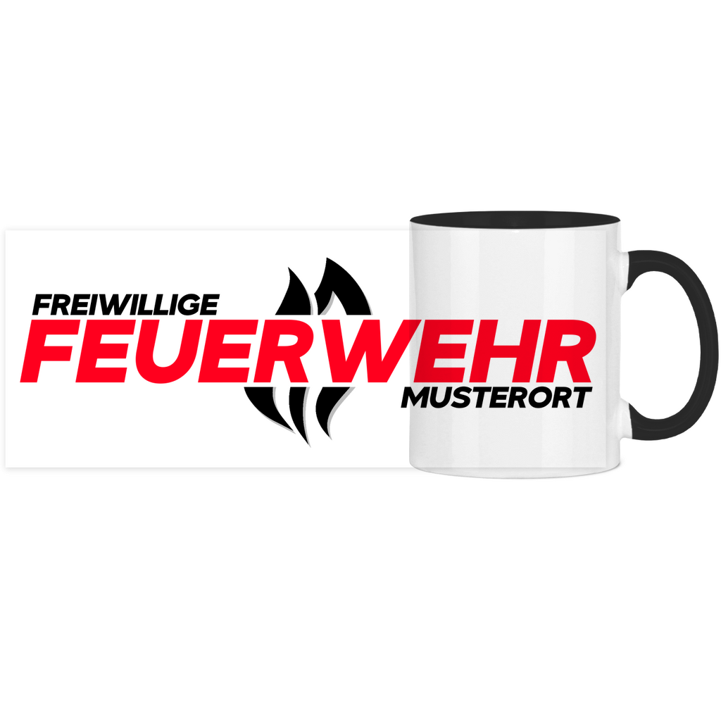 Panorama Tasse zweifarbig - Flamme Freiwillige Feuerwehr Rot [Personalisierbar]