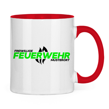Tasse zweifarbig - Flamme Freiwillige Feuerwehr Grün [Personalisierbar]