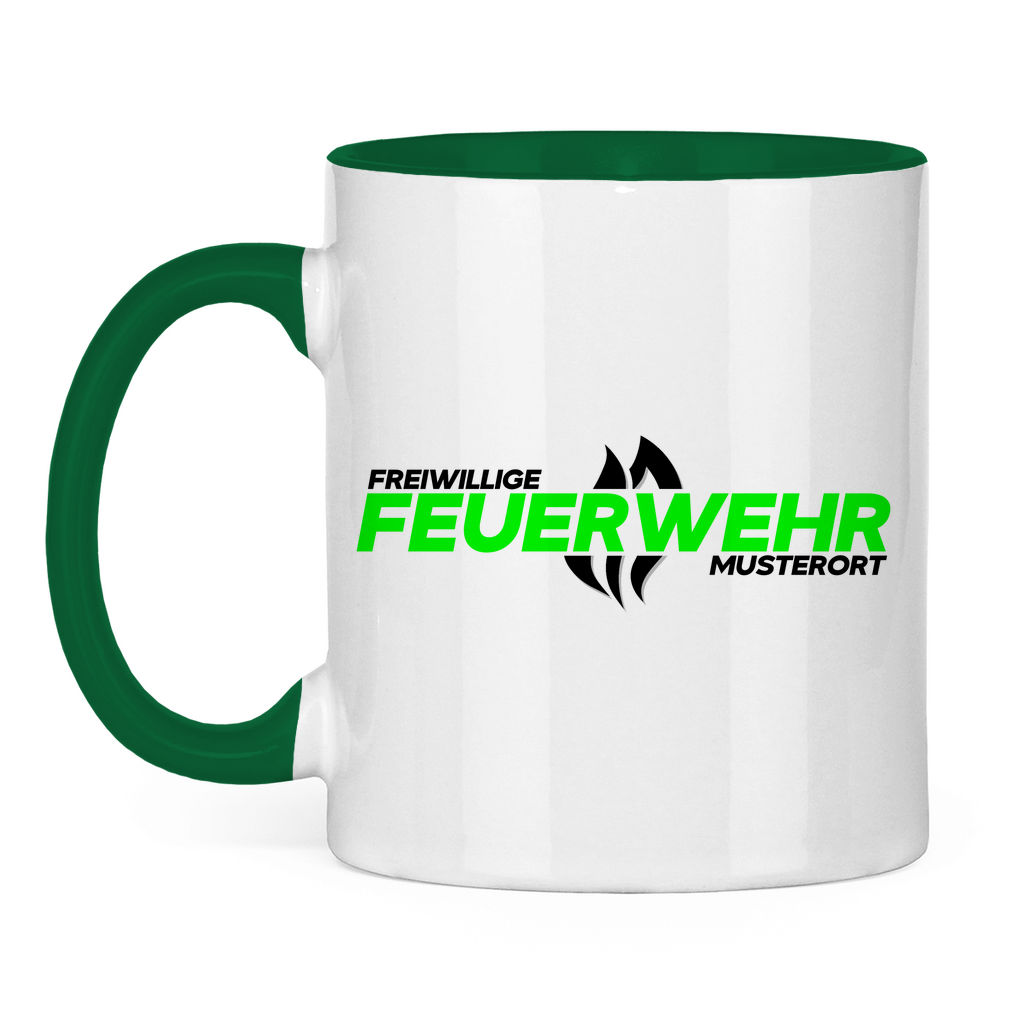 Tasse zweifarbig - Flamme Freiwillige Feuerwehr Grün [Personalisierbar]