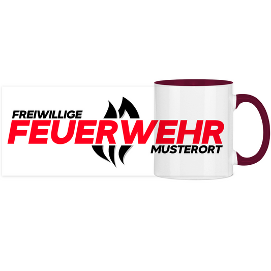Panorama Tasse zweifarbig - Flamme Freiwillige Feuerwehr Rot [Personalisierbar]