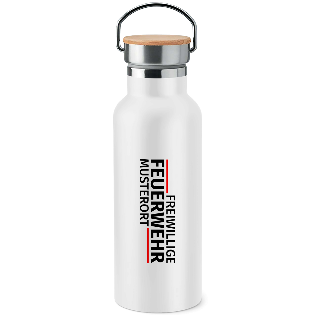 Edelstahl-Trinkflasche mit Bambusdeckel - Modern Freiwillige Feuerwehr [Personalisierbar]