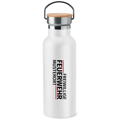 Edelstahl-Trinkflasche mit Bambusdeckel - Modern Freiwillige Feuerwehr [Personalisierbar]