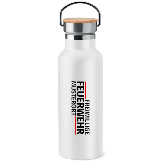 Edelstahl-Trinkflasche mit Bambusdeckel - Modern Freiwillige Feuerwehr [Personalisierbar]