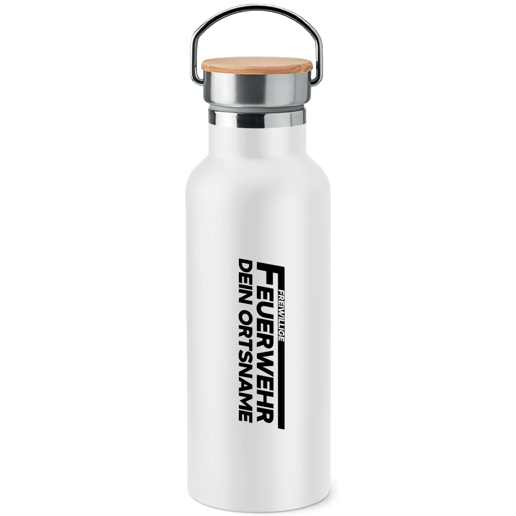 Edelstahl-Trinkflasche mit Bambusdeckel - Freiwillige Feuerwehr [Personalisierbar]