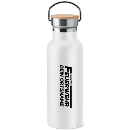 Edelstahl-Trinkflasche mit Bambusdeckel - Freiwillige Feuerwehr [Personalisierbar]