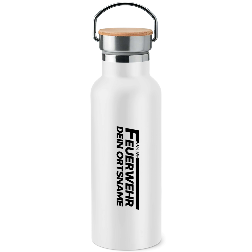 Edelstahl-Trinkflasche mit Bambusdeckel - Jugendfeuerwehr [Personalisierbar]