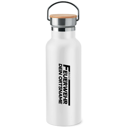 Edelstahl-Trinkflasche mit Bambusdeckel - Jugendfeuerwehr [Personalisierbar]