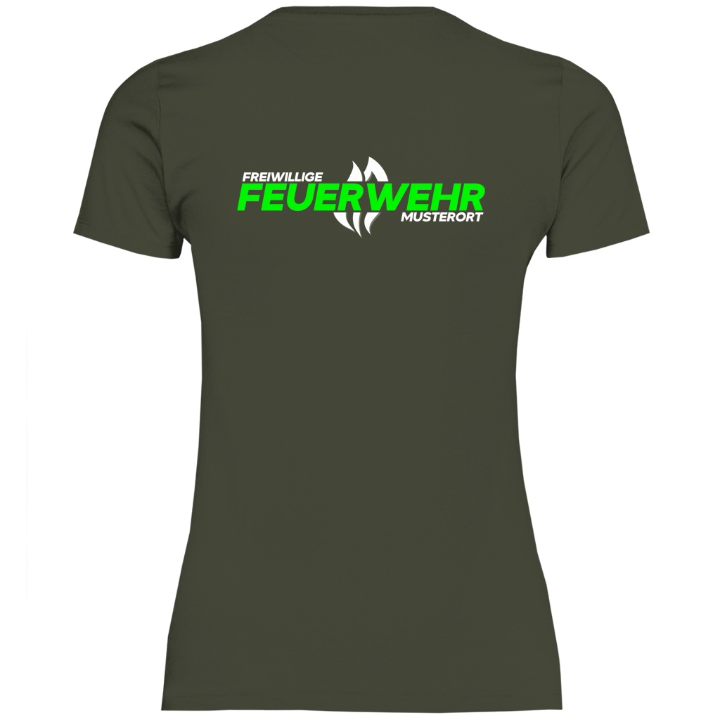 Damen T-Shirt - Flamme Freiwillige Feuerwehr Grün [Personalisierbar]