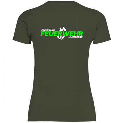 Damen T-Shirt - Flamme Freiwillige Feuerwehr Grün [Personalisierbar]