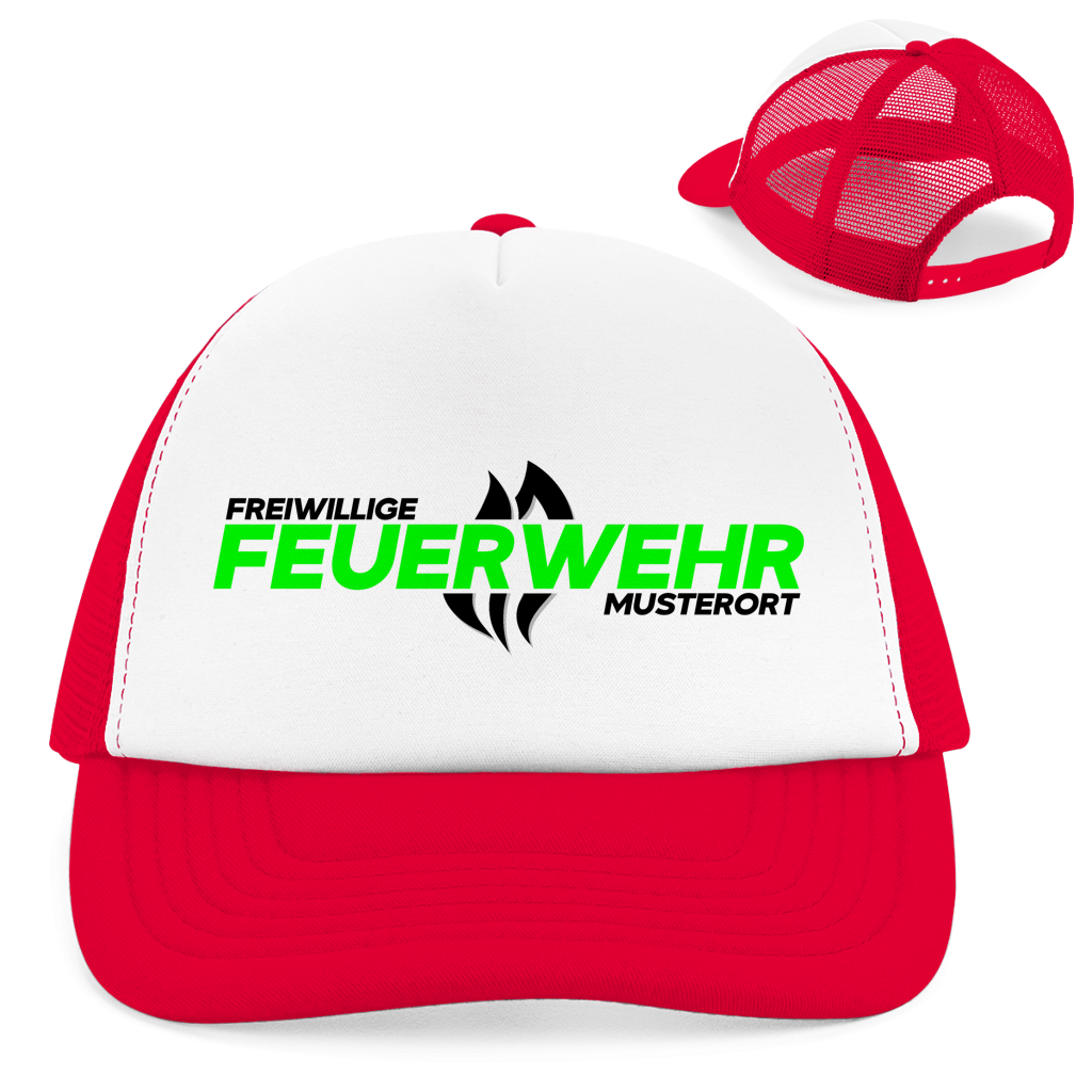 Retro Trucker Cap - Flamme Freiwillige Feuerwehr Grün [Personalisierbar]