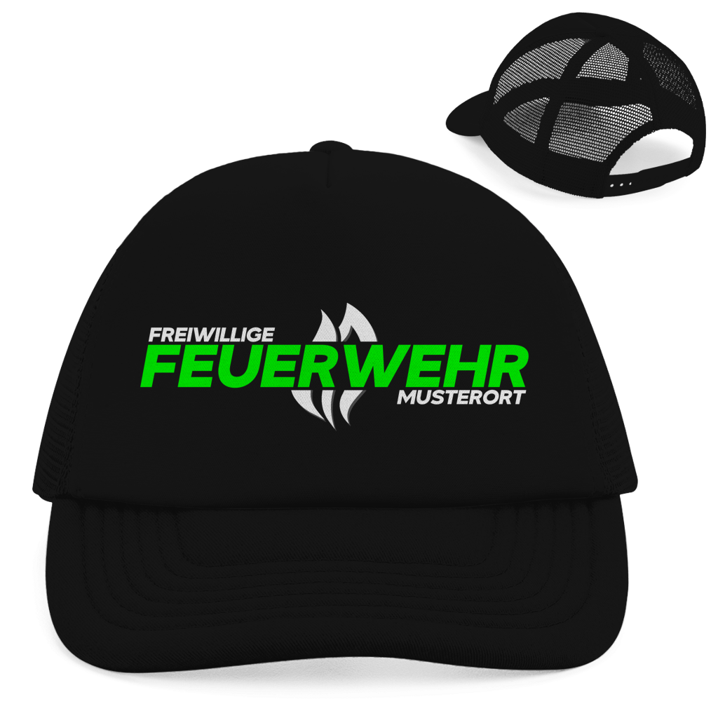 Retro Trucker Cap - Flamme Freiwillige Feuerwehr Grün [Personalisierbar]