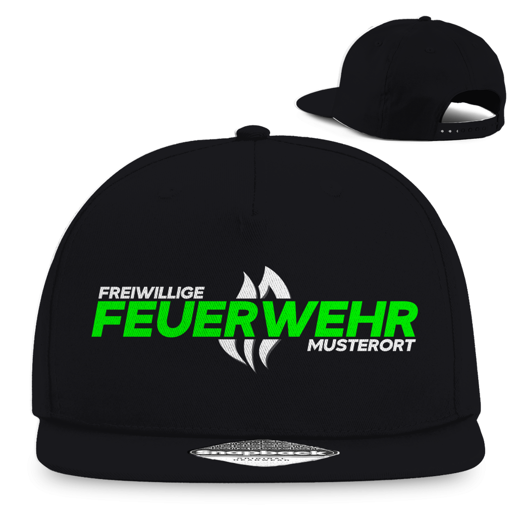 Snapback Rapper Cap - Flamme Freiwillige Feuerwehr Grün [Personalisierbar]