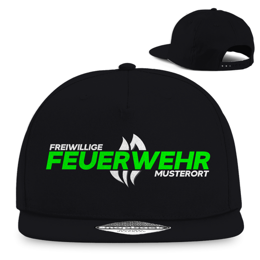 Snapback Rapper Cap - Flamme Freiwillige Feuerwehr Grün [Personalisierbar]