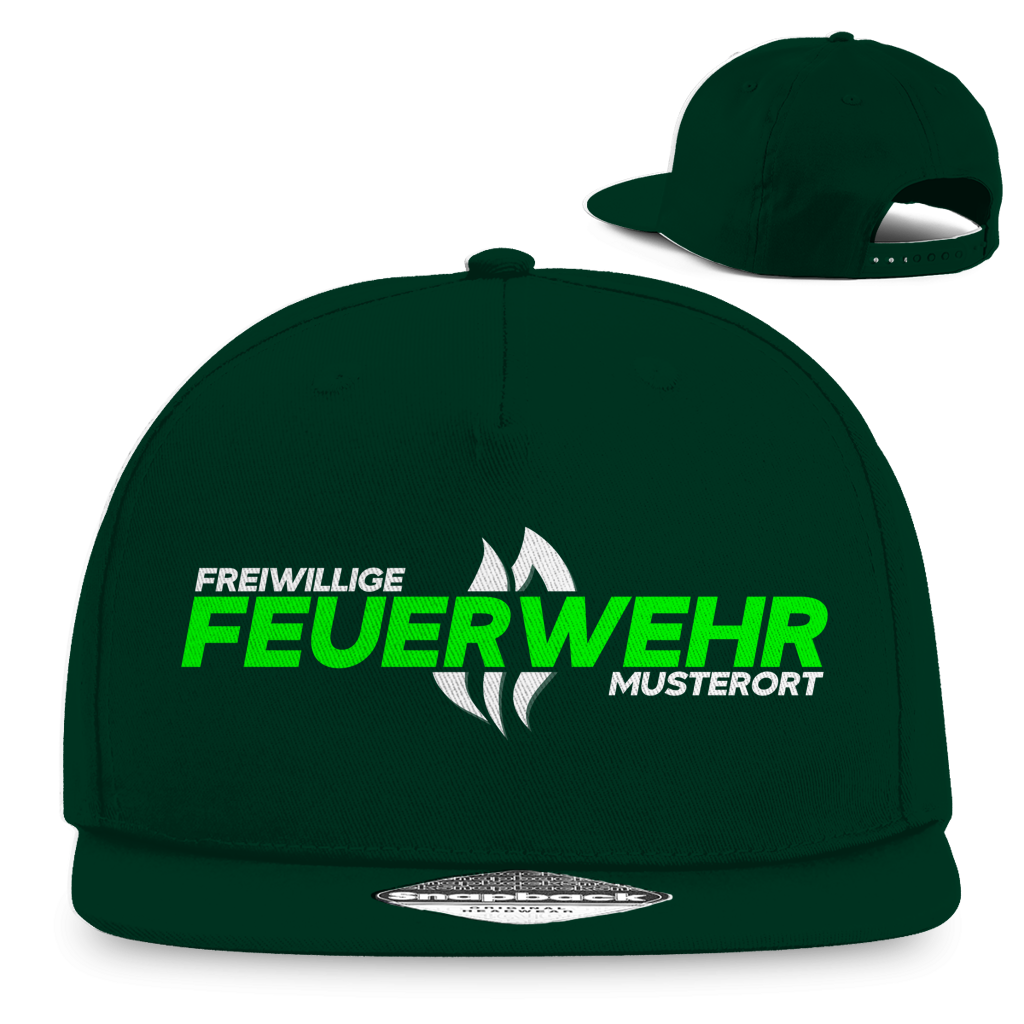 Snapback Rapper Cap - Flamme Freiwillige Feuerwehr Grün [Personalisierbar]