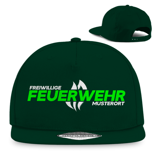 Snapback Rapper Cap - Flamme Freiwillige Feuerwehr Grün [Personalisierbar]