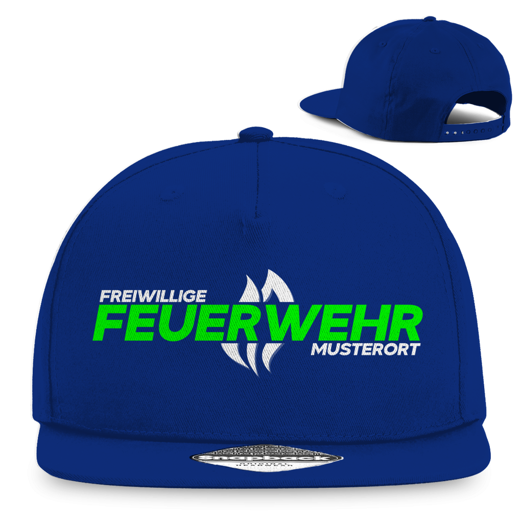 Snapback Rapper Cap - Flamme Freiwillige Feuerwehr Grün [Personalisierbar]