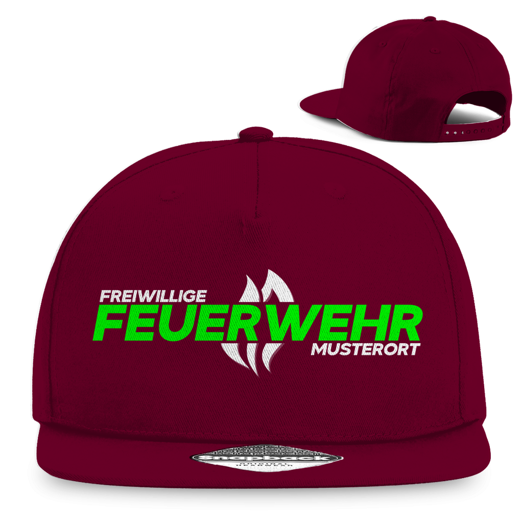 Snapback Rapper Cap - Flamme Freiwillige Feuerwehr Grün [Personalisierbar]
