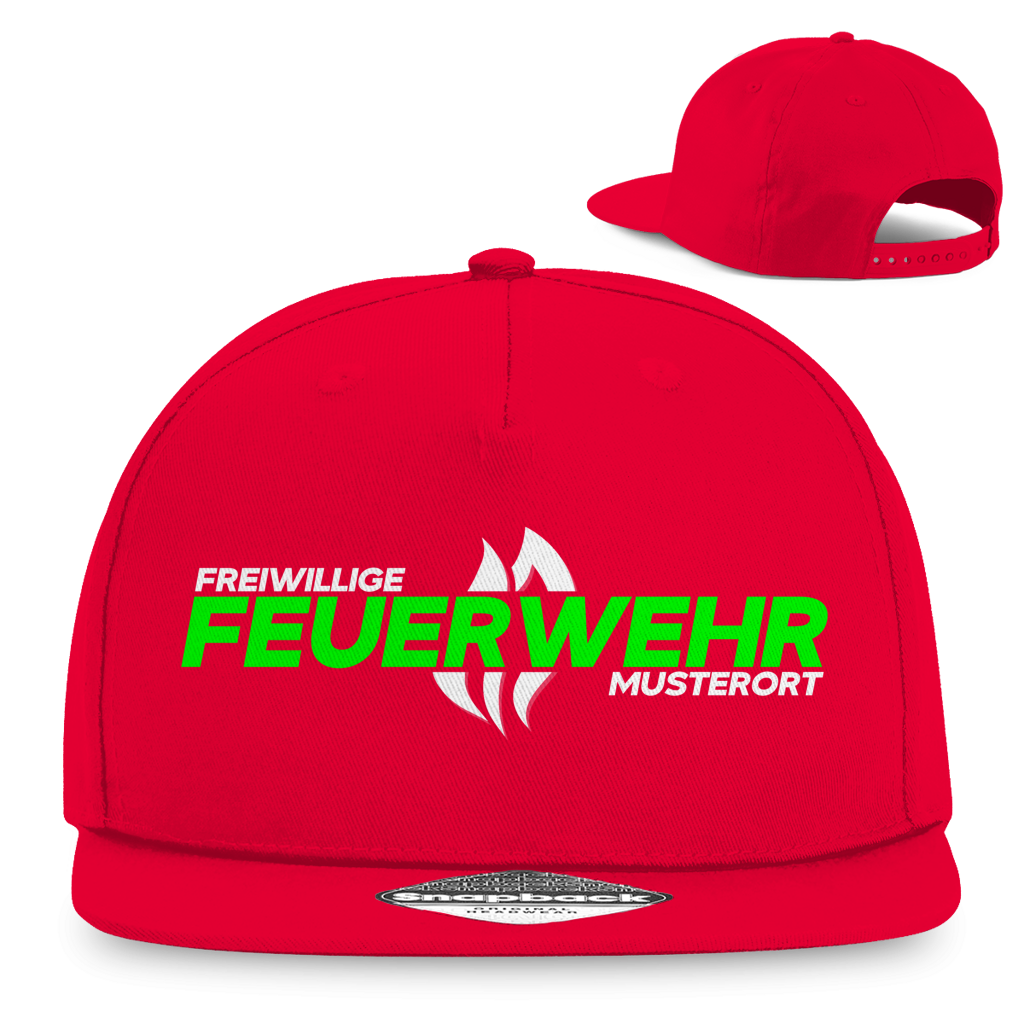 Snapback Rapper Cap - Flamme Freiwillige Feuerwehr Grün [Personalisierbar]