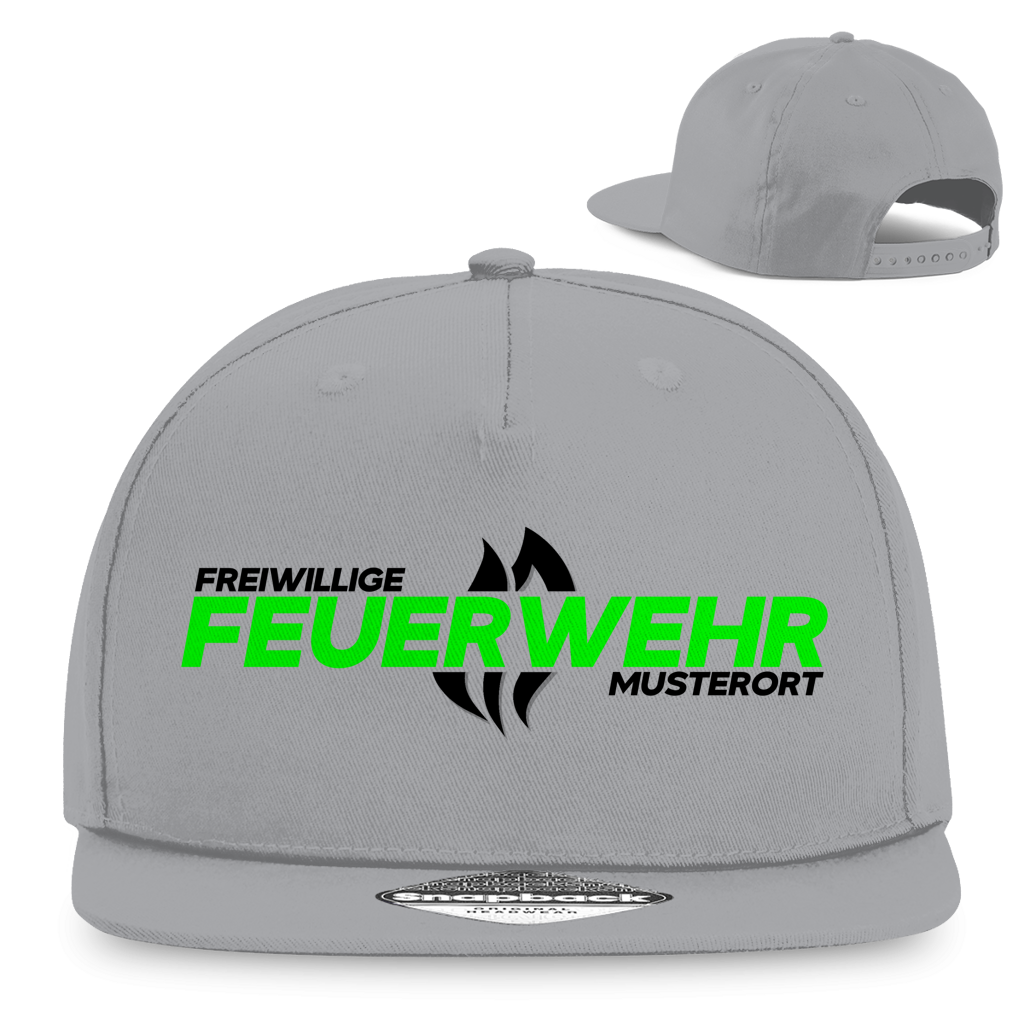 Snapback Rapper Cap - Flamme Freiwillige Feuerwehr Grün [Personalisierbar]