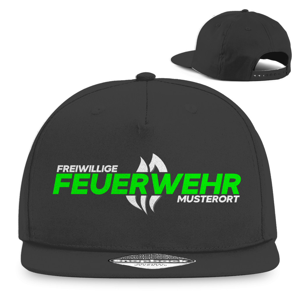 Snapback Rapper Cap - Flamme Freiwillige Feuerwehr Grün [Personalisierbar]