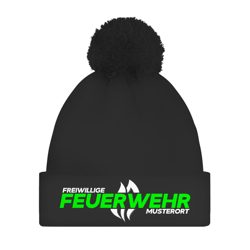 Bommelmütze - Flamme Freiwillige Feuerwehr Grün [Personalisierbar]