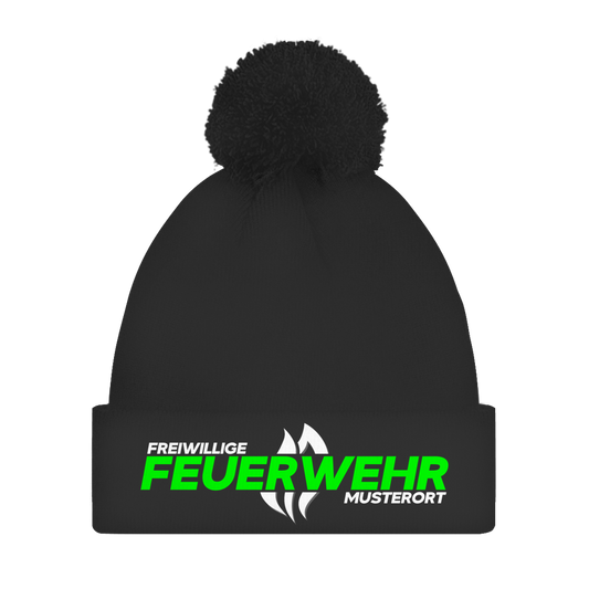 Bommelmütze - Flamme Freiwillige Feuerwehr Grün [Personalisierbar]
