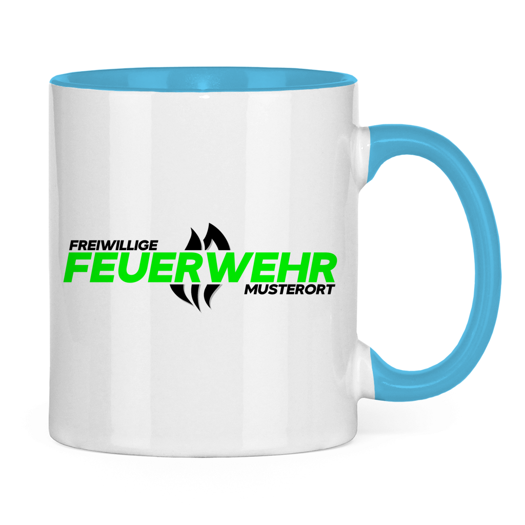 Tasse zweifarbig - Flamme Freiwillige Feuerwehr Grün [Personalisierbar]