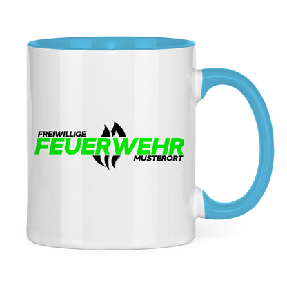 Tasse zweifarbig - Flamme Freiwillige Feuerwehr Grün [Personalisierbar]