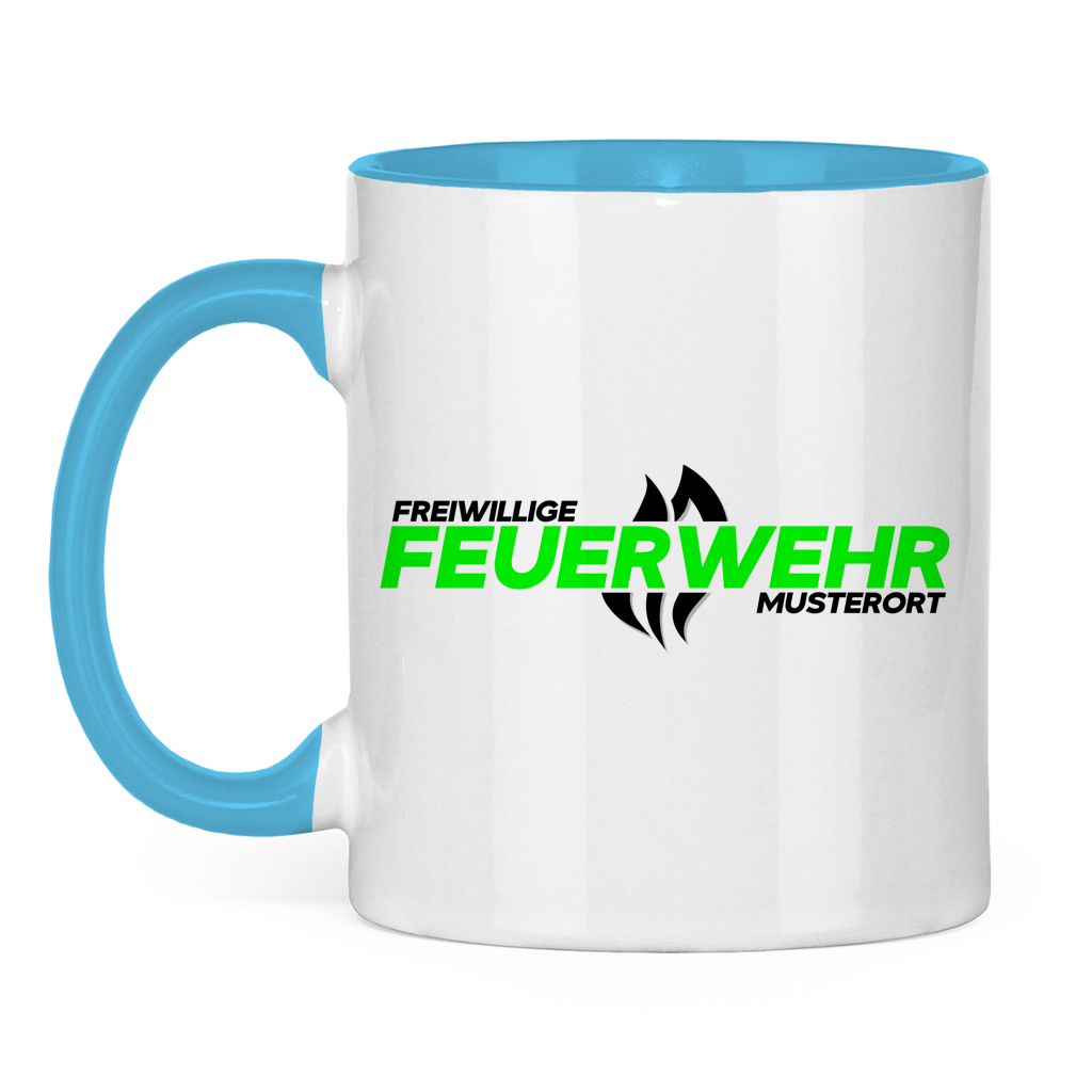 Tasse zweifarbig - Flamme Freiwillige Feuerwehr Grün [Personalisierbar]