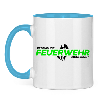Tasse zweifarbig - Flamme Freiwillige Feuerwehr Grün [Personalisierbar]