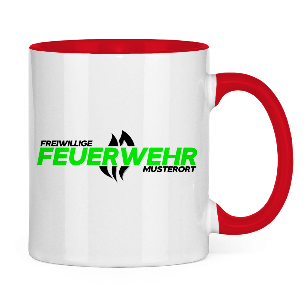 Tasse zweifarbig - Flamme Freiwillige Feuerwehr Grün [Personalisierbar]